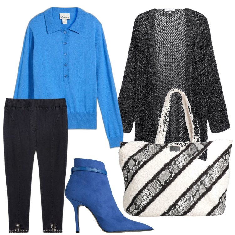 Outfit donna - Il cardigan over. Stile Bon Ton per Ufficio. Abbinamento con polo, stivaletti, borse a mano, kimono, jeggings.