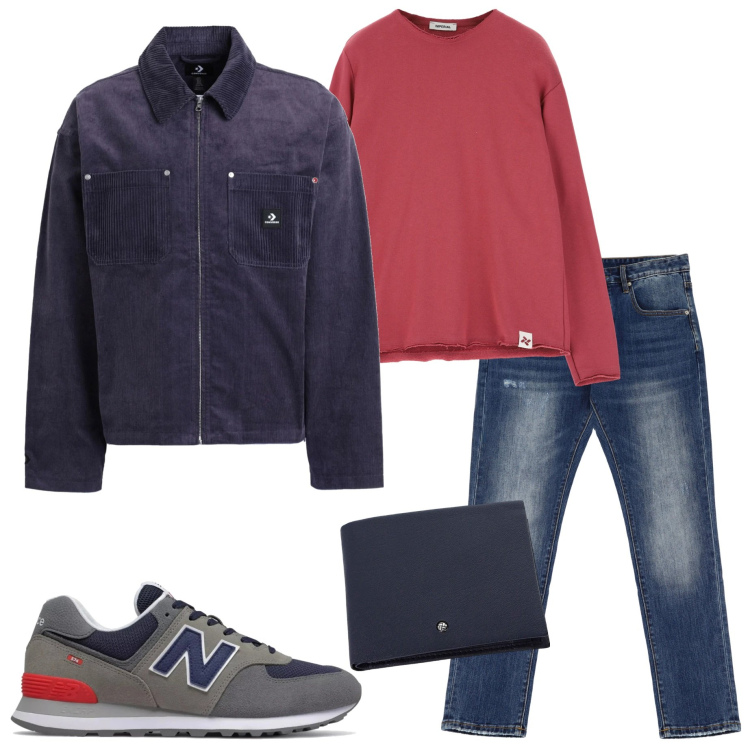 Outfit uomo - In città. Stile Casual per Tutti i giorni. Abbinamento con giacche, sneakers, felpe, portafogli, jeans dritti.