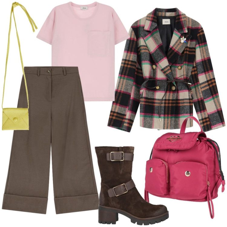 Outfit donna - Vita da pendolare. Stile Urban per Tutti i giorni. Abbinamento con zaini, stivaletti, portafogli, pantaloni, blazer, t-shirt.