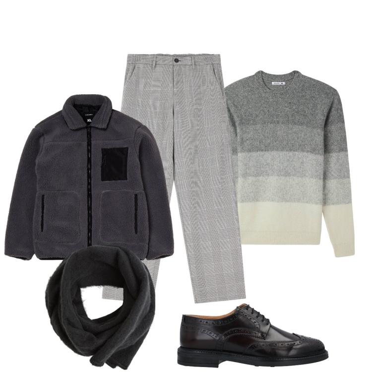 Outfit uomo - Total look #2071157. Stile Casual per Tutti i giorni. Abbinamento con scarpe stringate, sciarpe e foulard, maglieria, giacche, pantaloni.