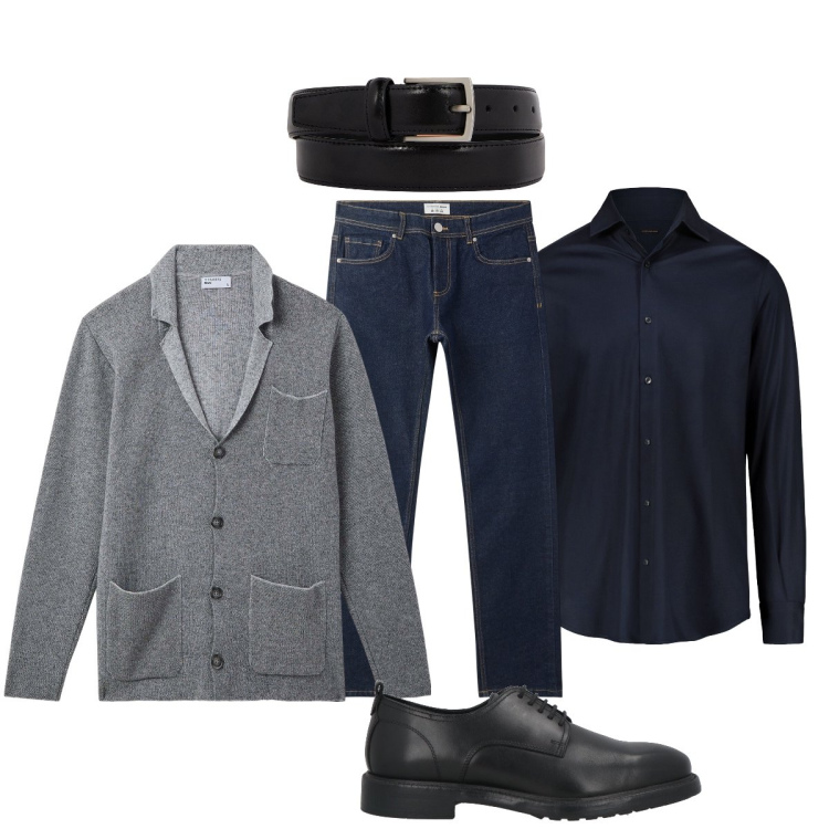 Outfit uomo - Total look #2071159. Stile Trendy per Ufficio. Abbinamento con scarpe stringate, jeans, giacche, polo, cinture.