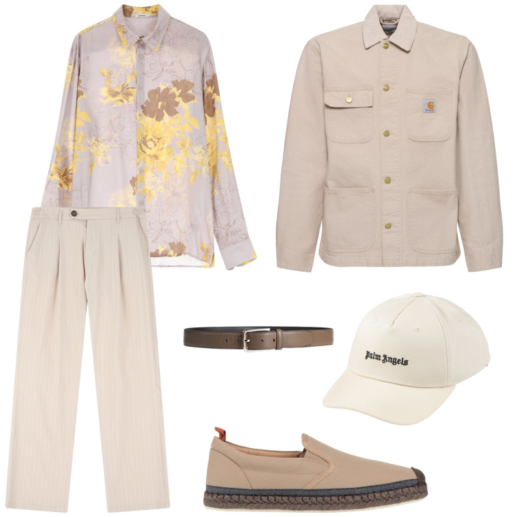 Outfit uomo - Una camicia hippy. Stile Casual per Tutti i giorni. Abbinamento con cinture, espadrillas, cappelli con visiera, camicie, pantaloni, giacche.