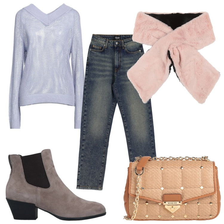 Outfit donna - Total look #2071274. Stile Trendy per Tutti i giorni. Abbinamento con stivaletti chelsea, sciarpe, borse a tracolla, pullovers, jeans.