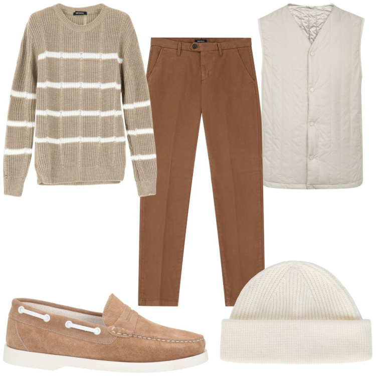 Outfit uomo - Total look #2071297. Stile Trendy per Tutti i giorni. Abbinamento con scarpe stringate, pantaloni chino, maglieria, piumini, berretti.
