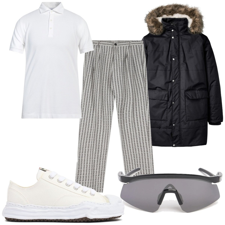 Outfit uomo - Total look #2071313. Stile Trendy per Tutti i giorni. Abbinamento con giacche, polo, pantaloni, sneakers, occhiali da sole.