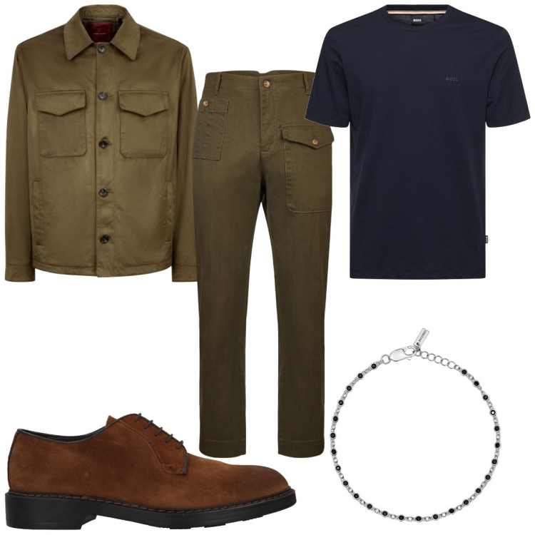 Outfit uomo - Total look #2071316. Stile Casual per Tutti i giorni. Abbinamento con scarpe stringate, braccialetti, giacche, t-shirt, pantaloni.