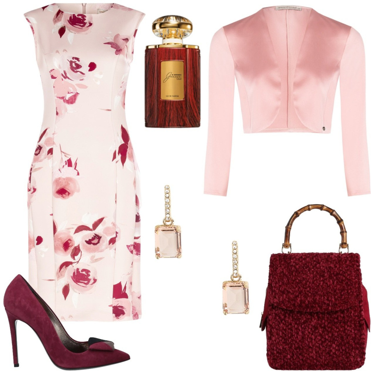 Outfit donna - Cerimonia. Stile Chic per Cerimonia. Abbinamento con borse a mano, décolleté, profumi, vestiti a tubino, bolero, orecchini.