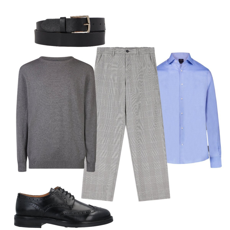 Outfit uomo - Total look #2071327. Stile Trendy per Ufficio. Abbinamento con scarpe stringate, pantaloni, camicie, maglieria, cinture.