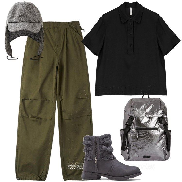 Outfit donna - Verso l weekend. Stile Casual per Tutti i giorni. Abbinamento con stivaletti, pantaloni cargo, camicie, zaini, cappelli.