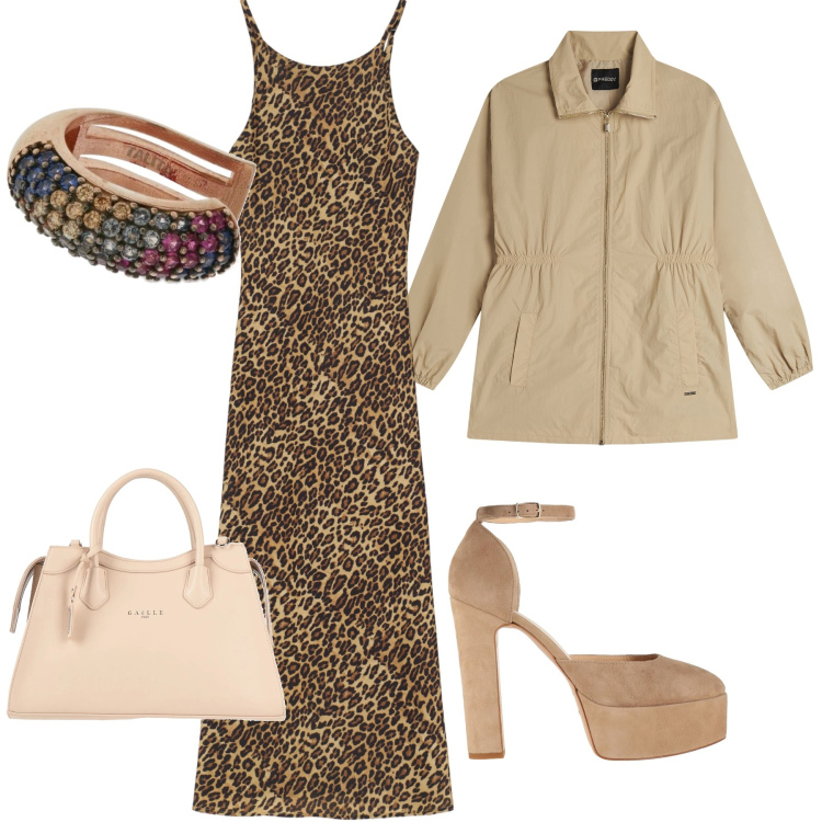 Outfit donna - Pranzo di ufficio. Stile Glamour per Ufficio. Abbinamento con décolleté, borse a mano, parka, vestiti lunghi, orecchini.