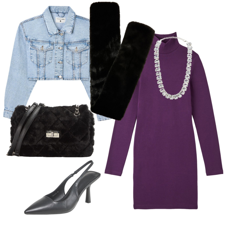 Outfit donna - Scontatissima in Terranova e chic. Stile Glamour per Ufficio. Abbinamento con blazer, vestiti midi/longuette, borse a spalla, collane, décolleté, sciarpe.