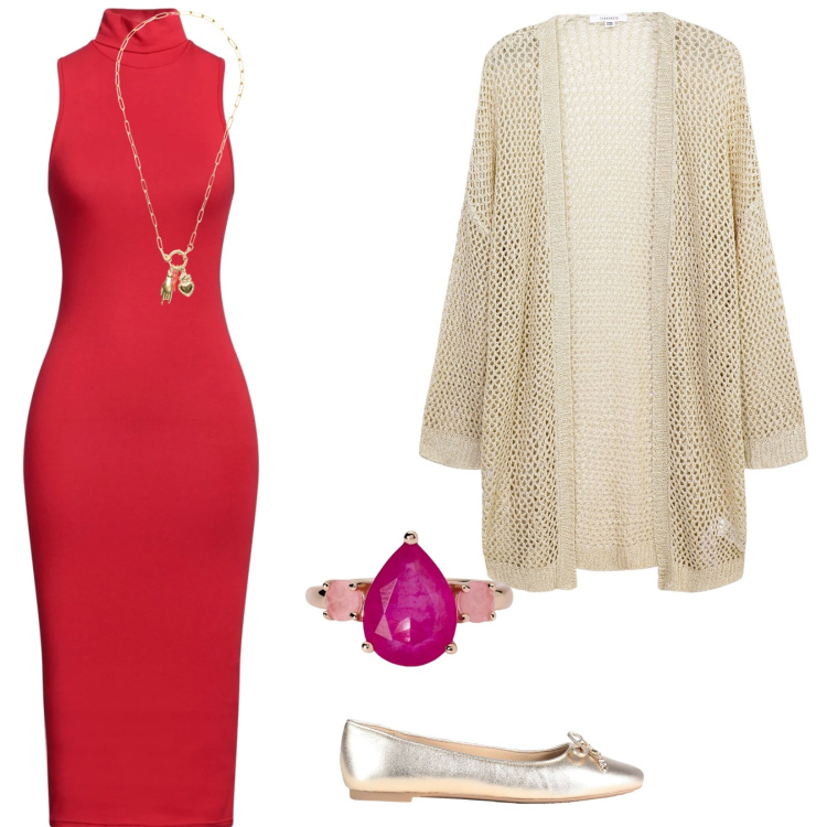 Outfit donna - Carnevale si festeggia da me. per Cerimonia. Abbinamento con vestiti midi/longuette, ballerine, anelli, kimono, ciondoli.