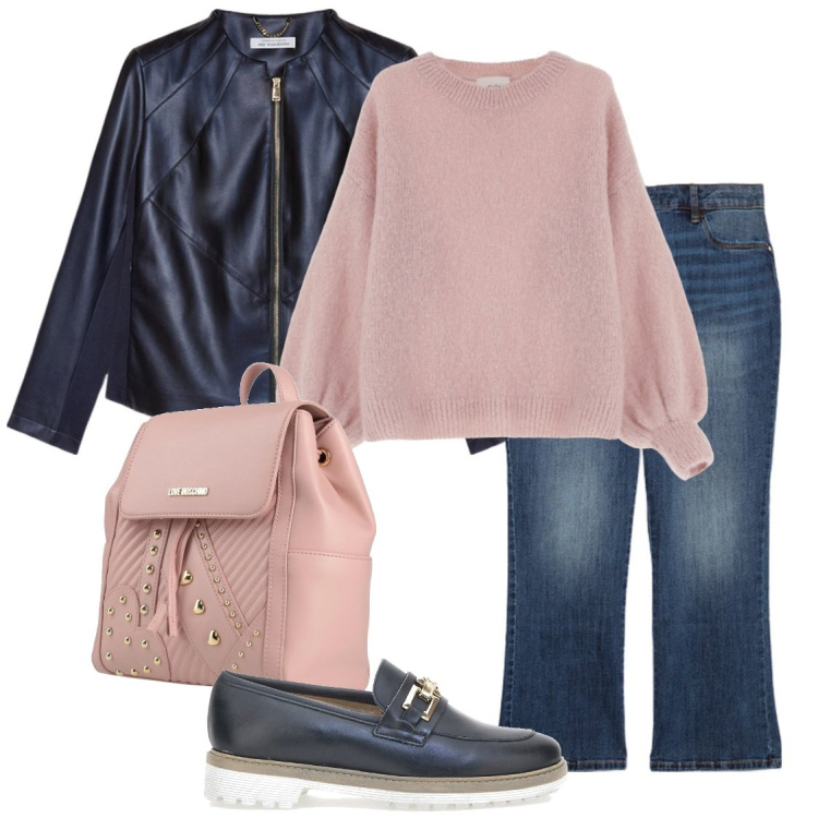 Outfit donna - Focus donna curvy. Stile Casual per Tutti i giorni. Abbinamento con zaini, maglieria, jeans, mocassini, blazer.