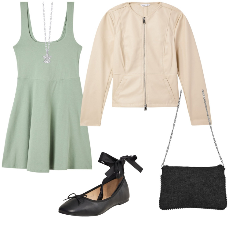 Outfit donna - Molto semplice. per Cerimonia. Abbinamento con blazer, vestiti midi/longuette, borse a tracolla, ballerine, collane.