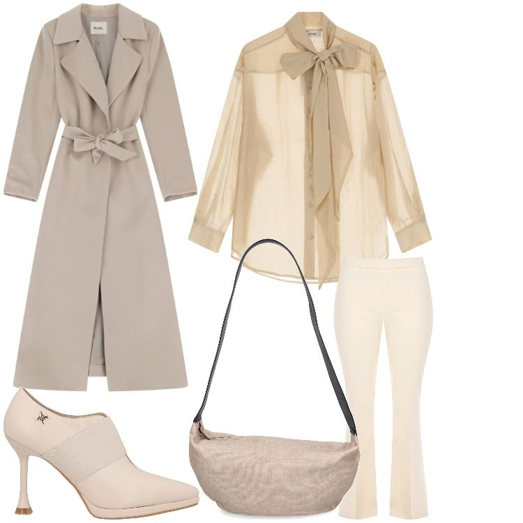 Outfit donna - Carina in ufficio. Stile Chic per Ufficio. Abbinamento con stivaletti, camicie, cappotti, pantaloni a palazzo, borse a spalla.