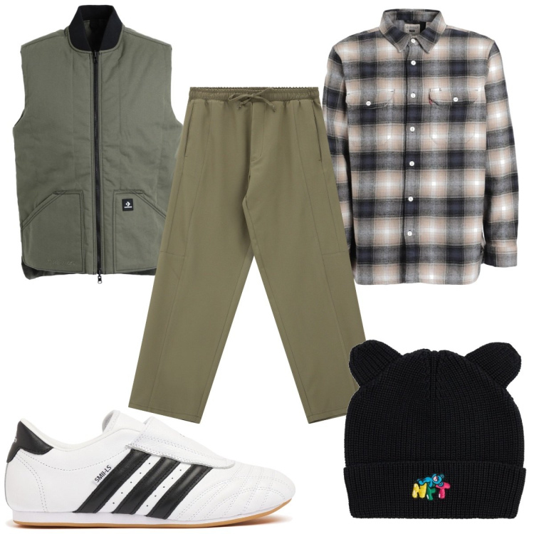 Outfit uomo - Total look #2071414. Stile Casual per Tutti i giorni. Abbinamento con camicie, giacche, pantaloni cargo, cappelli, sneakers.