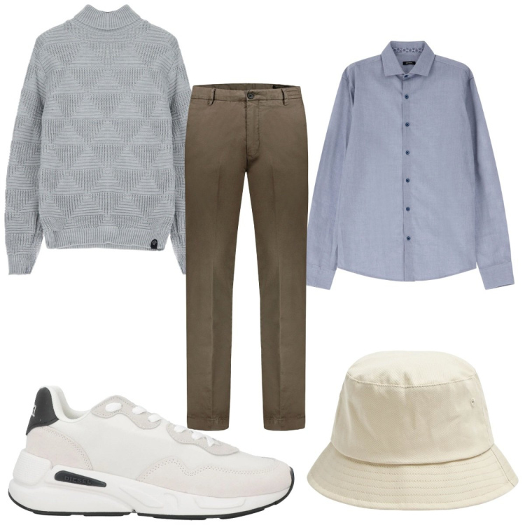 Outfit uomo - Total look #2071420. Stile Casual per Tutti i giorni. Abbinamento con sneakers, cappelli, camicie, maglieria, pantaloni.