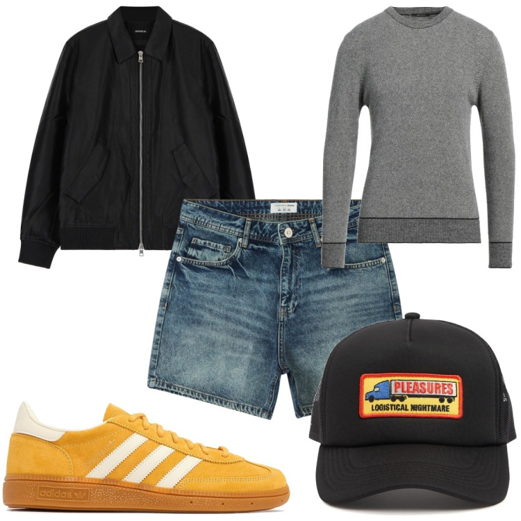 Outfit uomo - Total look #2071438. Stile Trendy per Tutti i giorni. Abbinamento con pullovers, shorts, giacche, cappelli, sneakers.