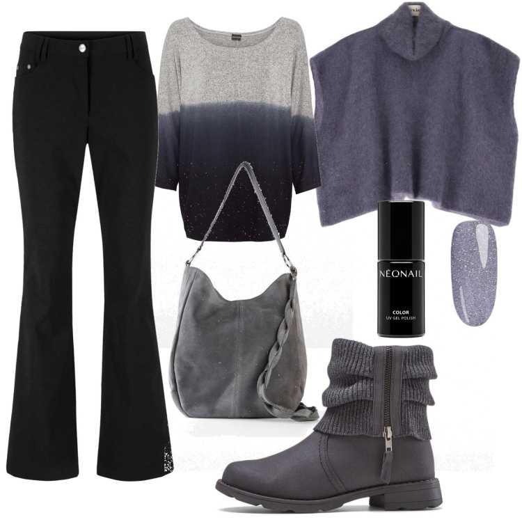 Outfit donna - Total look #2071446. Stile Trendy per Scuola/Università. Abbinamento con stivaletti, pantaloni, maglieria, borse a mano, smalti, cappotti.