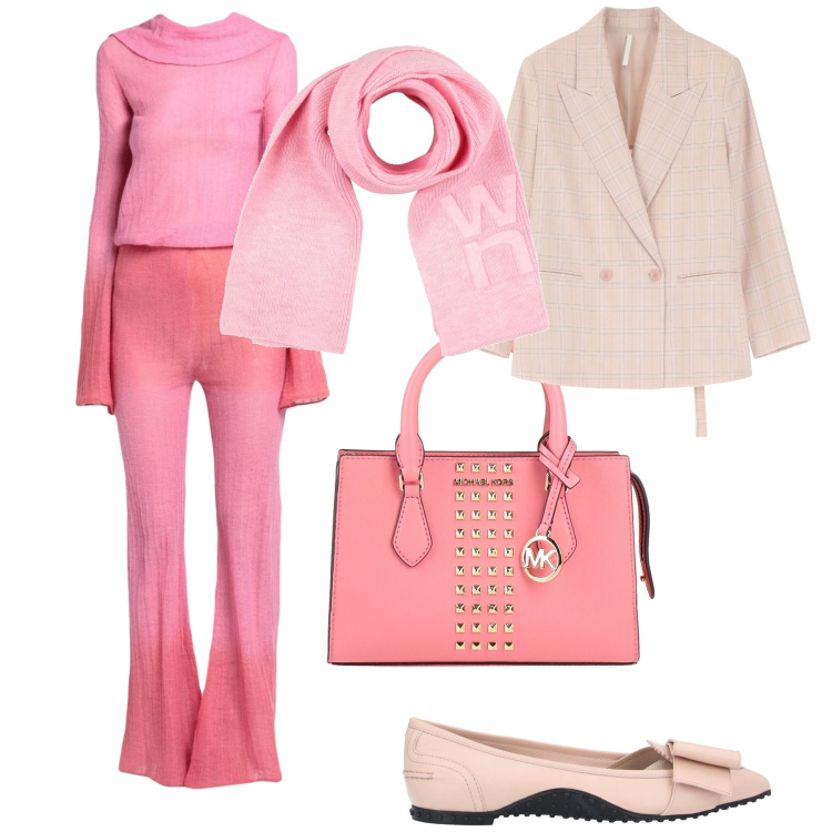 Outfit donna - Tuta davvero particolare. Stile Urban per Ufficio. Abbinamento con ballerine, tute, borse a mano, sciarpe, blazer.