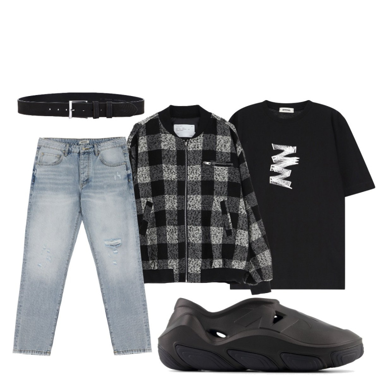 Outfit uomo - Outfit Imperial. Stile Urban per Tutti i giorni. Abbinamento con sneakers, jeans strappati, t-shirt, bomber, cinture.