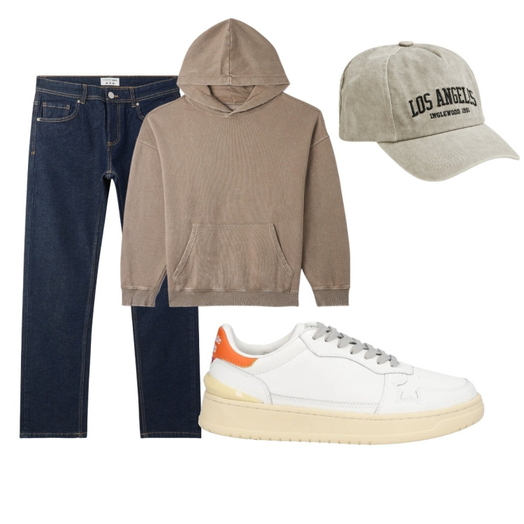 Outfit uomo - Total look #2071465. Stile Casual per Tutti i giorni. Abbinamento con sneakers, jeans, felpe con cappuccio, cappelli.