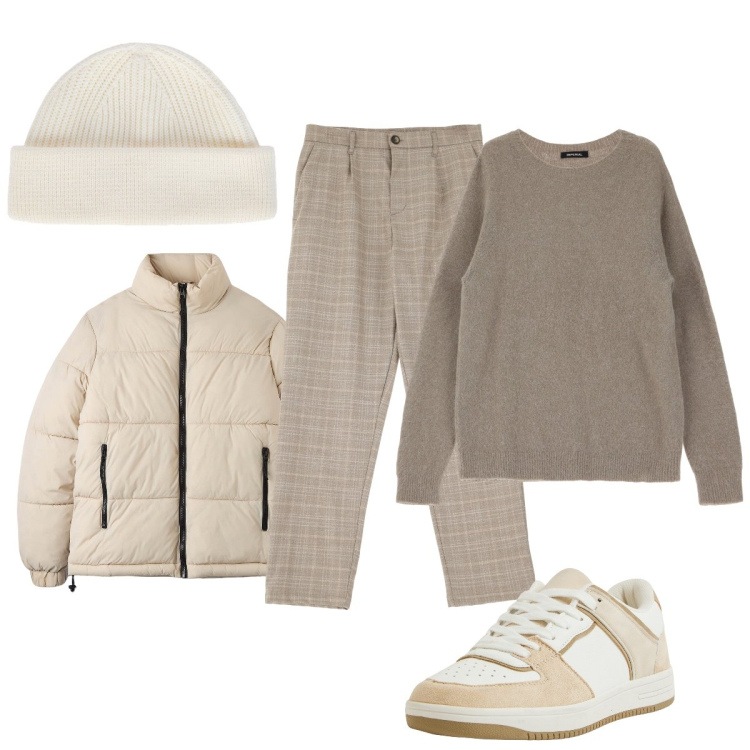 Outfit uomo - Total look #2071470. Stile Casual per Tutti i giorni. Abbinamento con piumini, sneakers, pantaloni, maglieria, berretti.