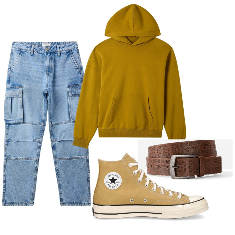 Outfit uomo - Total look #2071472. Stile Casual per Tutti i giorni. Abbinamento con cinture, felpe con cappuccio, jeans, sneakers.