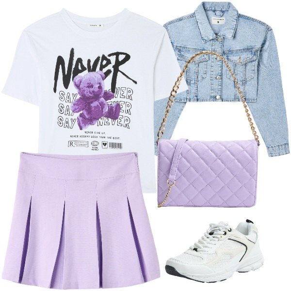 Outfit donna - teenager. Stile Minimal per Tutti i giorni. Abbinamento con blazer, gonne, t-shirt, borse a tracolla, sneakers.