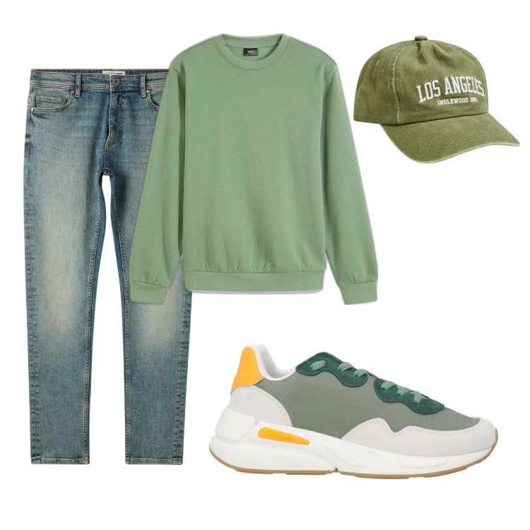 Outfit uomo - Total look #2071484. Stile Casual per Tutti i giorni. Abbinamento con felpe, sneakers, jeans skinny, cappelli.