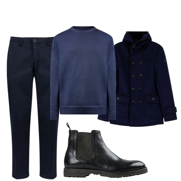 Outfit uomo - Total look #2071512. Stile Trendy per Tutti i giorni. Abbinamento con stivali e stivaletti, giacche, maglieria, pantaloni.