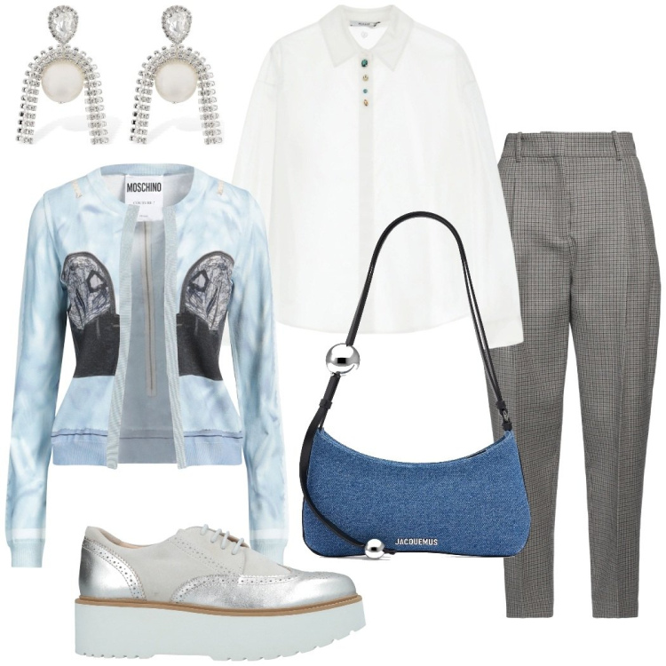 Outfit donna - Aperitivo dopo il lavoro. Stile Urban per Tutti i giorni. Abbinamento con scarpe stringate, pantaloni, cardigans, camicie, borse a spalla, orecchini.