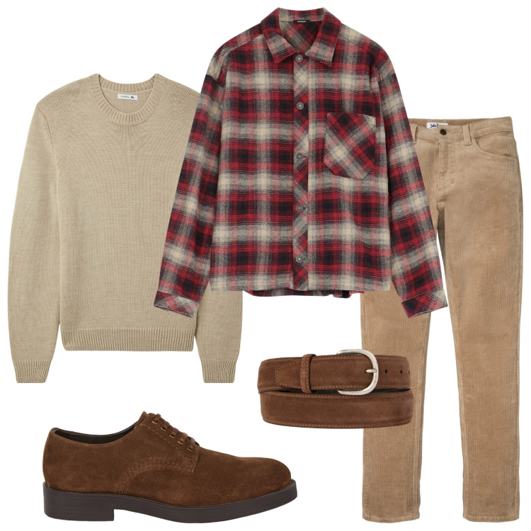 Outfit uomo - Pantaloni velluto. Stile Casual per Tutti i giorni. Abbinamento con pantaloni, maglieria, camicie, cinture, scarpe stringate.