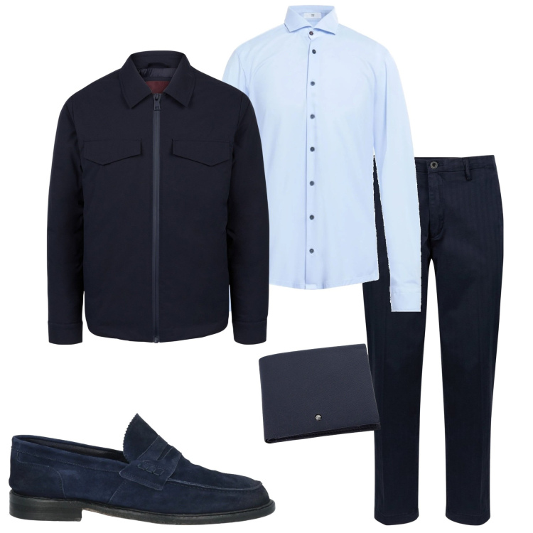 Outfit uomo - In ufficio. Stile Urban per Ufficio. Abbinamento con scarpe stringate, camicie, portafogli, pantaloni, piumini.