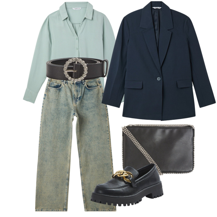 Outfit donna - Terranova - New Collection PE25. Stile Bon Ton per Tutti i giorni. Abbinamento con borse a tracolla, jeans, blazer, camicie, mocassini, cinture.