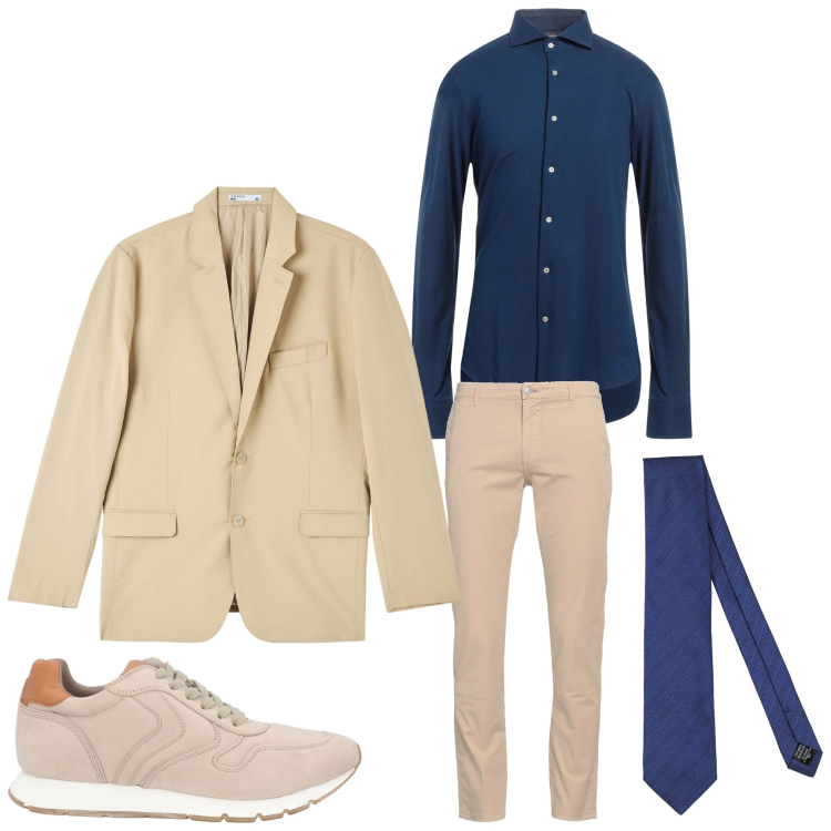 Outfit uomo - Sabbia blu. Stile Business/Elegante per Ufficio. Abbinamento con cravatte, pantaloni, camicie, sneakers, giacche.