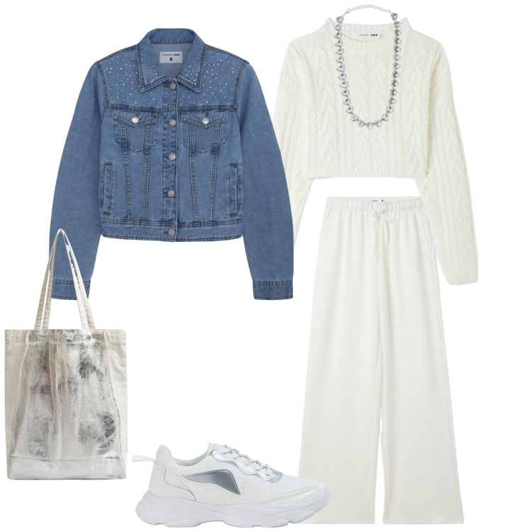 Outfit donna - Terranova PE25. Stile Casual chic per Serata fuori. Abbinamento con pantaloni, maglieria, sneakers, cappotti, collane, shopping bag.