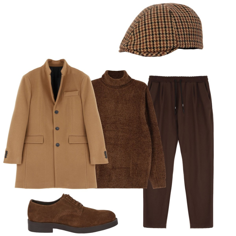 Outfit uomo - Total look #2071615. Stile Trendy per Ufficio. Abbinamento con pantaloni, cappotti, maglieria, scarpe stringate, cappelli.