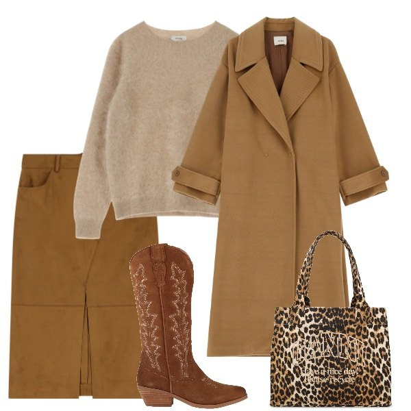 Outfit donna - Dettagli che fanno la differenza. Stile Trendy per Serata fuori. Abbinamento con stivali, pullovers, cappotti, gonne longuette, shopping bag.