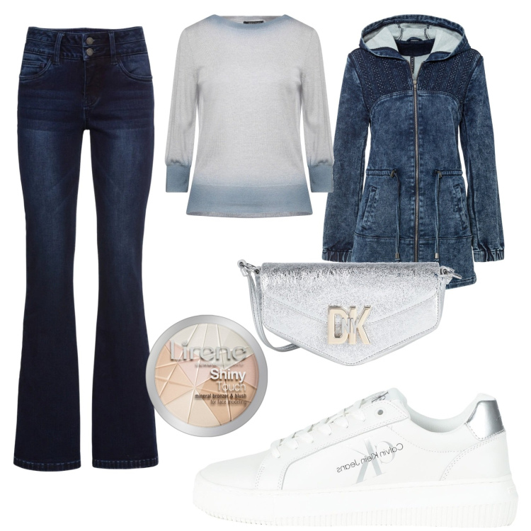 Outfit donna - Total look #2071625. Stile Trendy per Tutti i giorni. Abbinamento con parka, jeans bootcut, sneakers, borse a tracolla, pullovers, ciprie.