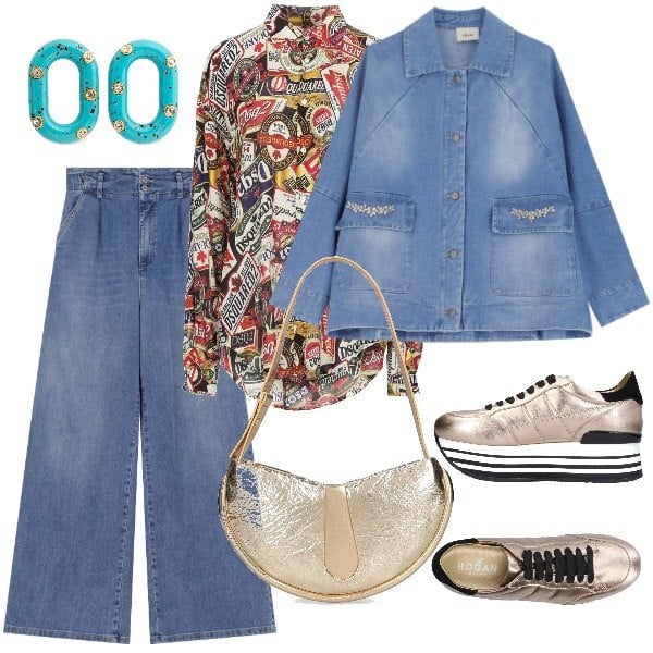 Outfit donna - Dettagli che fanno la differenza. Stile Trendy per Tutti i giorni. Abbinamento con sneakers, camicie, jeans, blazer, borse a spalla, orecchini.