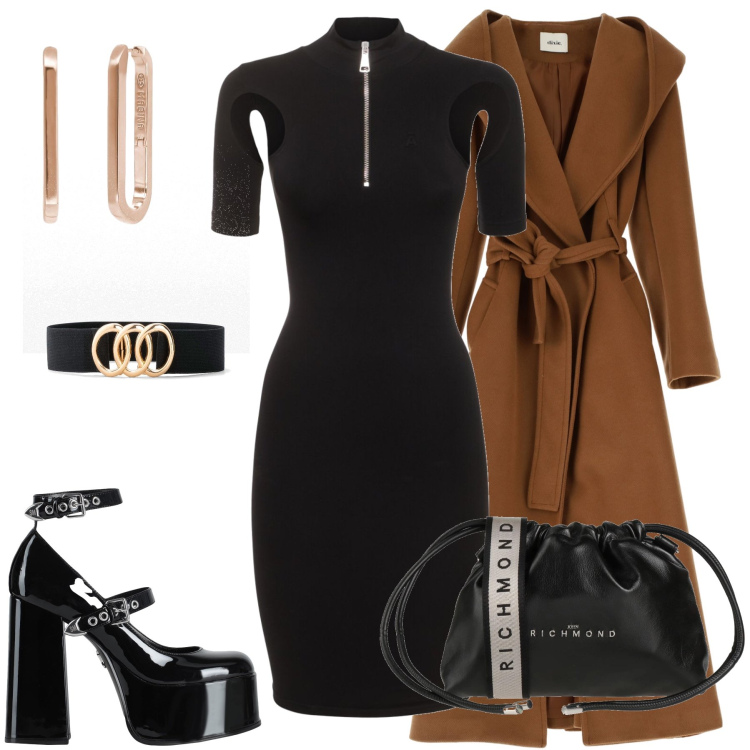 Outfit donna - l’eleganza nel dettaglio. Stile Casual per Serata fuori. Abbinamento con cinture, borse a tracolla, décolleté, orecchini, trench, vestiti.