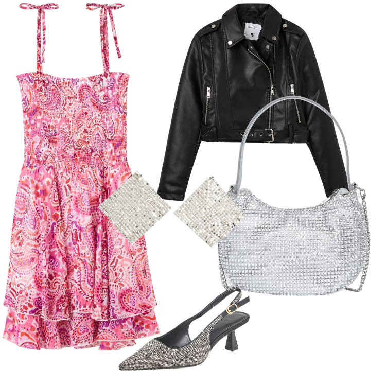 Outfit donna - Flowers. Stile Chic per Serata fuori. Abbinamento con orecchini, vestiti, giacche, décolleté, borse a spalla.