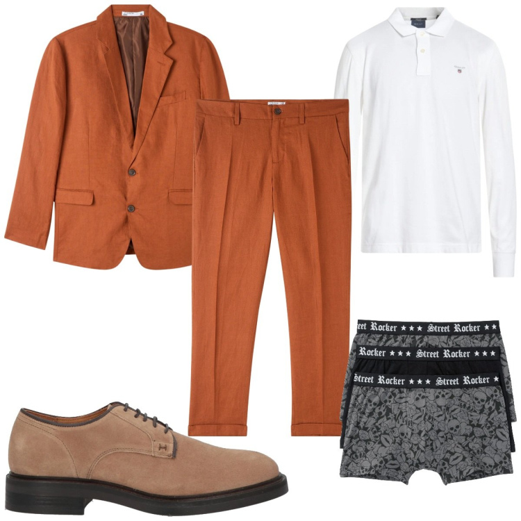 Outfit uomo - Total look #2071765. Stile Trendy per Tutti i giorni. Abbinamento con boxer, scarpe stringate, polo, giacche, pantaloni chino.