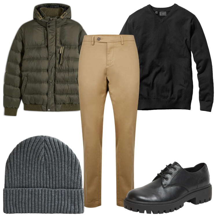 Outfit uomo - Total look #2071768. Stile Casual per Tutti i giorni. Abbinamento con maglieria, giacche, scarpe stringate, berretti, pantaloni chino.