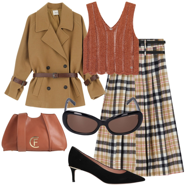 Outfit donna - Mini- trench. Stile Trendy per Tutti i giorni. Abbinamento con borse a tracolla, décolleté, top, gonne lunghe, blazer, occhiali da sole.