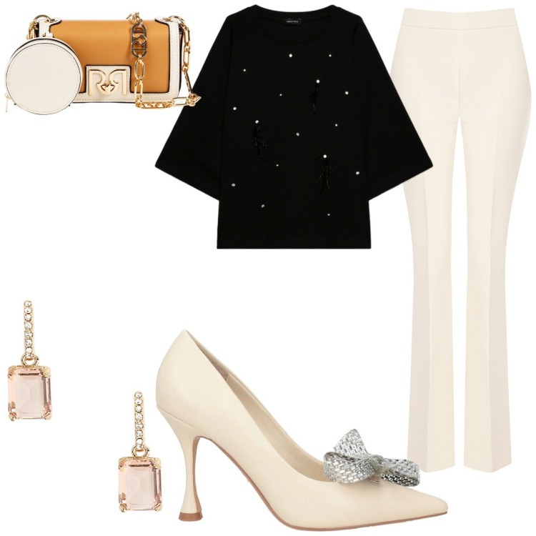 Outfit donna - Total look #2071780. Stile Chic per Serata fuori. Abbinamento con décolleté, pochette, pantaloni, orecchini, felpe.