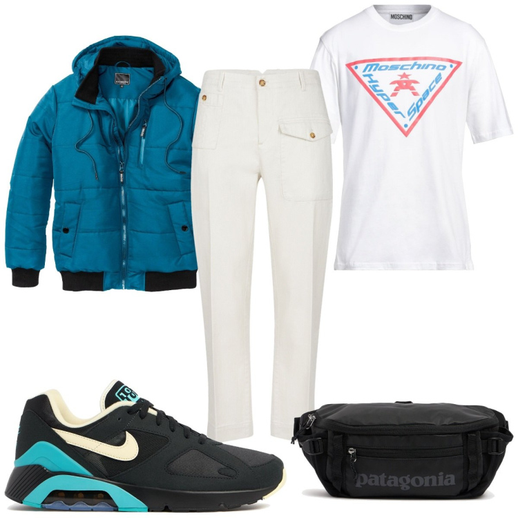 Outfit uomo - Total look #2071788. Stile Trendy per Tutti i giorni. Abbinamento con bomber, t-shirt, sneakers, pantaloni, borse sportive.