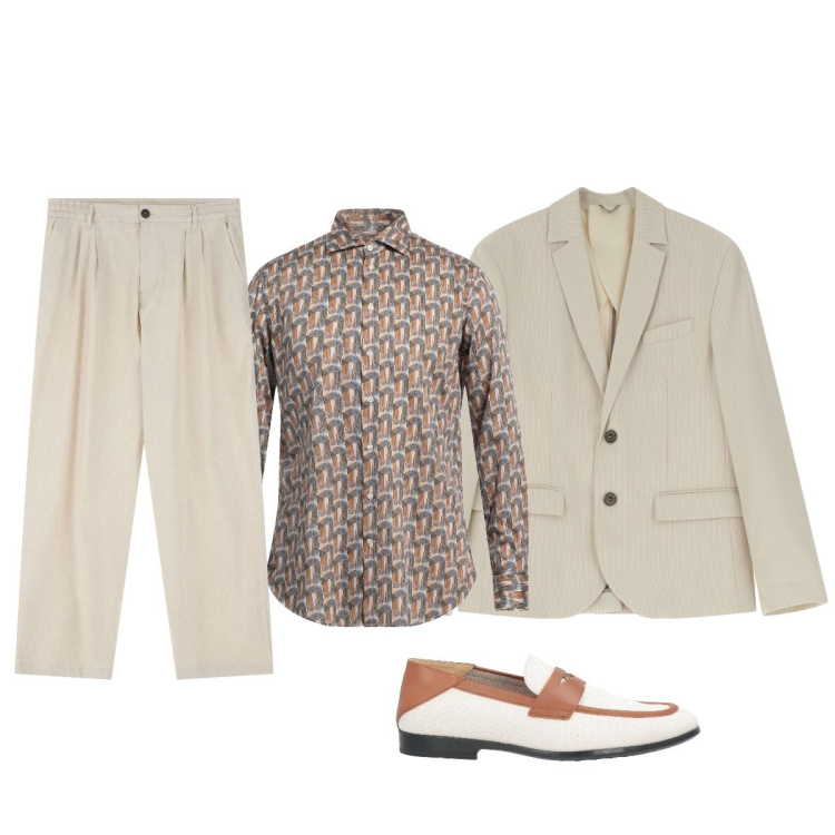 Outfit uomo - Completo chiaro. Stile Trendy per Tutti i giorni. Abbinamento con camicie, scarpe stringate, pantaloni, giacche.