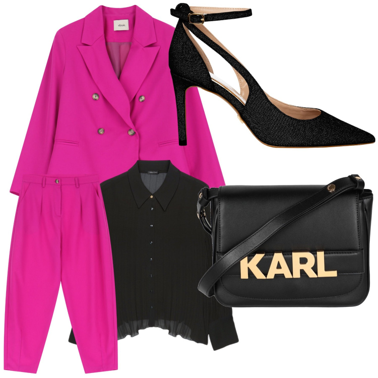 Outfit donna - La primavera è alle porte. Stile Glamour per Ufficio. look ideale per Tall. Abbinamento con borse a tracolla, décolleté, blazer, pantaloni, camicie.